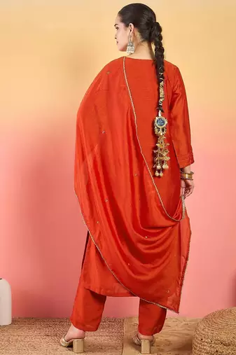 Women Ethnic Motifs Embroidered Regular Kurta with Trousers & Dupatta