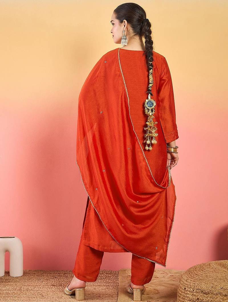 Women Ethnic Motifs Embroidered Regular Kurta with Trousers & Dupatta