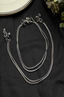 Double snake chain silver anklet with bells | indian payal pair | ethnic beach anklet 2