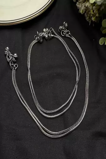 Double snake chain silver anklet with bells | indian payal pair | ethnic beach anklet