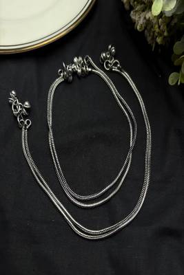 Double snake chain silver anklet with bells | indian payal pair | ethnic beach anklet 4
