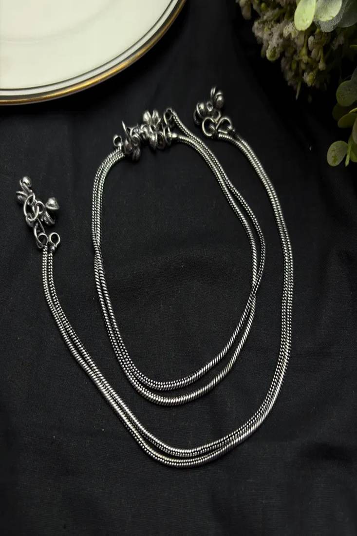 Double snake chain silver anklet with bells | indian payal pair | ethnic beach anklet
