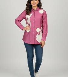Mauve floral embroidered long-sleeve shirt
