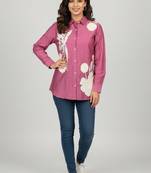 Mauve floral embroidered long-sleeve shirt