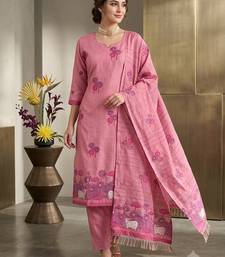 Pink handwoven jamdani cotton suit