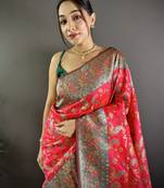 rani satin silk blend zari woven saree with unstitched blouse piece.