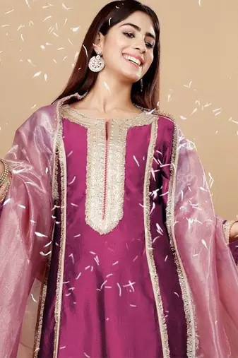 Yoke Design Regular Sequinned Kurta with Trousers & With Dupatta