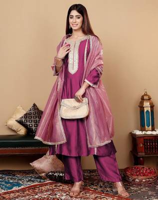 Yoke Design Regular Sequinned Kurta with Trousers & With Dupatta 1
