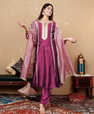 Yoke Design Regular Sequinned Kurta with Trousers & With Dupatta 6
