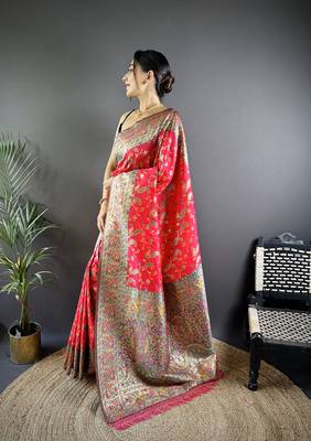 rani satin silk blend zari woven saree with unstitched blouse piece. 3