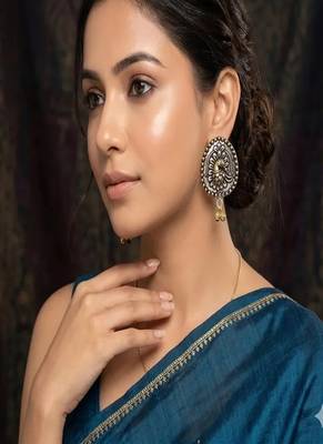 Oxidized peacock earrings, dual tone indian statement studs 1
