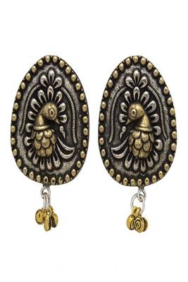 Oxidized peacock earrings, dual tone indian statement studs 2
