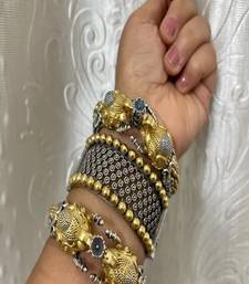 Dual tone silver gold plated elephant kada bangle set •tribal fusion oxidized cuff bracelet