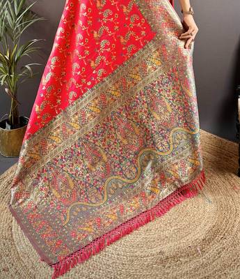 rani satin silk blend zari woven saree with unstitched blouse piece. 5