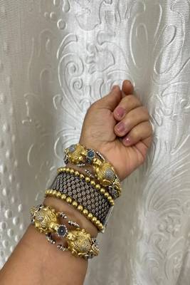 Dual tone silver gold plated elephant kada bangle set •tribal fusion oxidized cuff bracelet 2