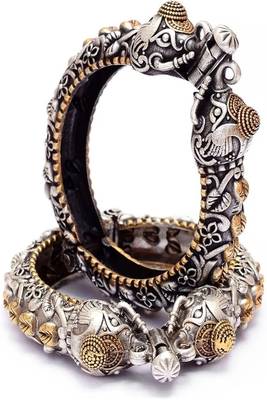 Dual tone silver gold plated elephant kada bangle set •tribal fusion oxidized cuff bracelet 4