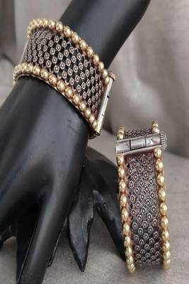 Dual tone silver gold plated elephant kada bangle set •tribal fusion oxidized cuff bracelet 5