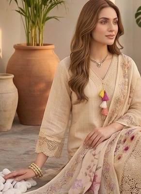 Women Floral Embroidered Regular Thread Work  Cotton Kurta with Trousers & With Dupatta 5
