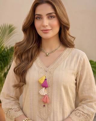 Women Floral Embroidered Regular Thread Work  Cotton Kurta with Trousers & With Dupatta 6