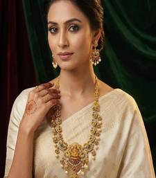 Antique gold lakshmi temple jewelry long necklace set