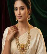 Antique gold lakshmi temple jewelry long necklace set