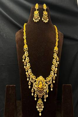 Antique gold lakshmi temple jewelry long necklace set 3