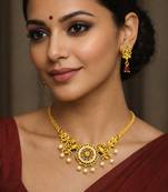 Antique gold temple necklace set with earring, south indian bridal jewelry