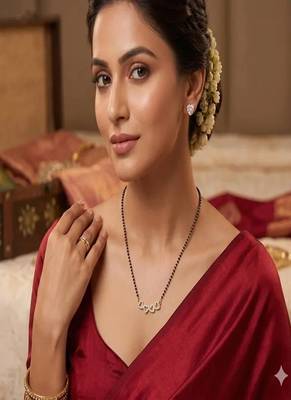Gold plated heart mangalsutra set with cz studs|black bead necklace 1