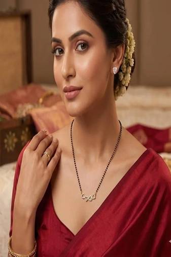 Gold plated heart mangalsutra set with cz studs|black bead necklace