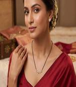 Gold plated heart mangalsutra set with cz studs|black bead necklace