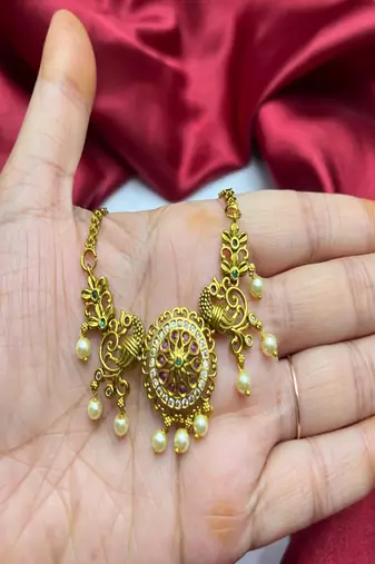 Antique gold temple necklace set with earring, south indian bridal jewelry