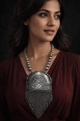 Oxidized silver tribal necklace: boho brass ethnic jewelry 1