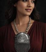 Oxidized silver tribal necklace: boho brass ethnic jewelry