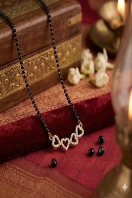 Gold plated heart mangalsutra set with cz studs|black bead necklace 2