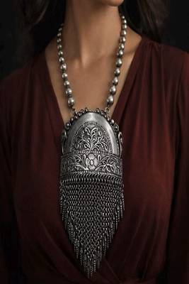 Oxidized silver tribal necklace: boho brass ethnic jewelry 2