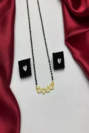 Gold plated heart mangalsutra set with cz studs|black bead necklace