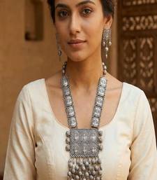 Oxidized silver boho necklace set, ethnic tribal jewelry