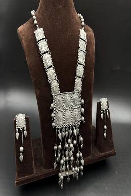 Oxidized silver boho necklace set, ethnic tribal jewelry 2