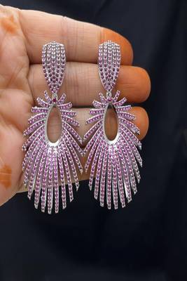 Sparkling fuchsia sunburst statement earrings | rhodium plated chandelier earrings 2