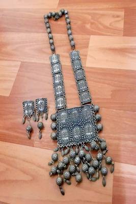Oxidized silver boho necklace set, ethnic tribal jewelry 3