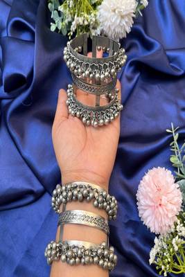 Oxidized ghungroo cuff bangle: adjustable boho tribal bracelet 1