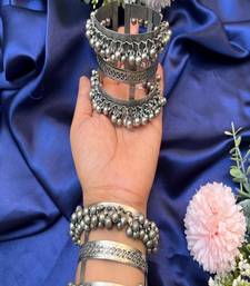 Oxidized ghungroo cuff bangle: adjustable boho tribal bracelet