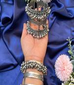 Oxidized ghungroo cuff bangle: adjustable boho tribal bracelet