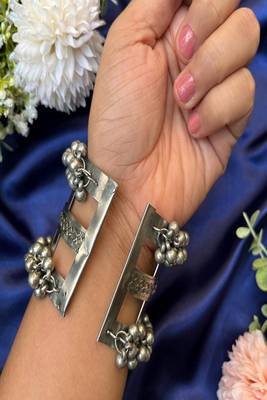 Oxidized ghungroo cuff bangle: adjustable boho tribal bracelet 2
