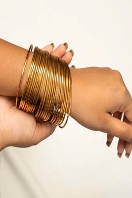 Gold bangle set: stackable indian chudi, minimalist ethnic jewelry, size 2.8 1
