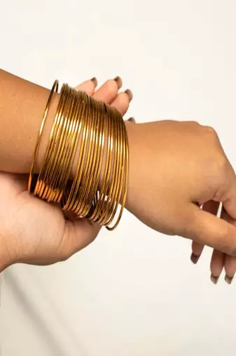 Gold bangle set: stackable indian chudi, minimalist ethnic jewelry, size 2.8