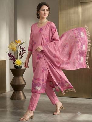 Pink handwoven jamdani cotton suit 2