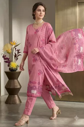Pink handwoven jamdani cotton suit