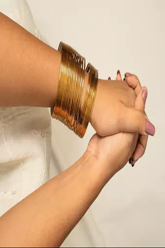 Gold bangle set: stackable indian chudi, minimalist ethnic jewelry, size 2.8