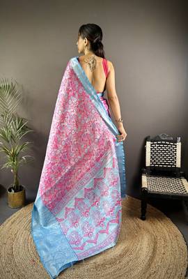 rani tissue silk blend kanjeevaram zari woven saree with unstitched blouse piece. 4